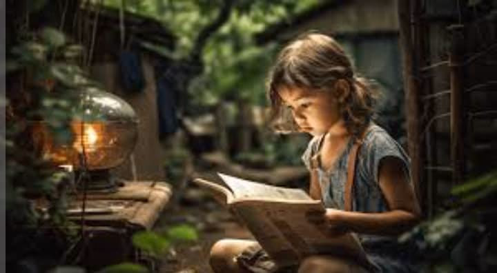 فتات جميلا تقراء كتب في الحديقه هادئه